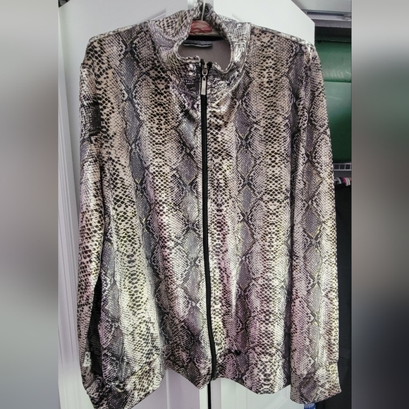 Vintage Mirror Image Velour Snake Print zip-up jacket no size tag . P2P 25-inch - Picture 1 of 4